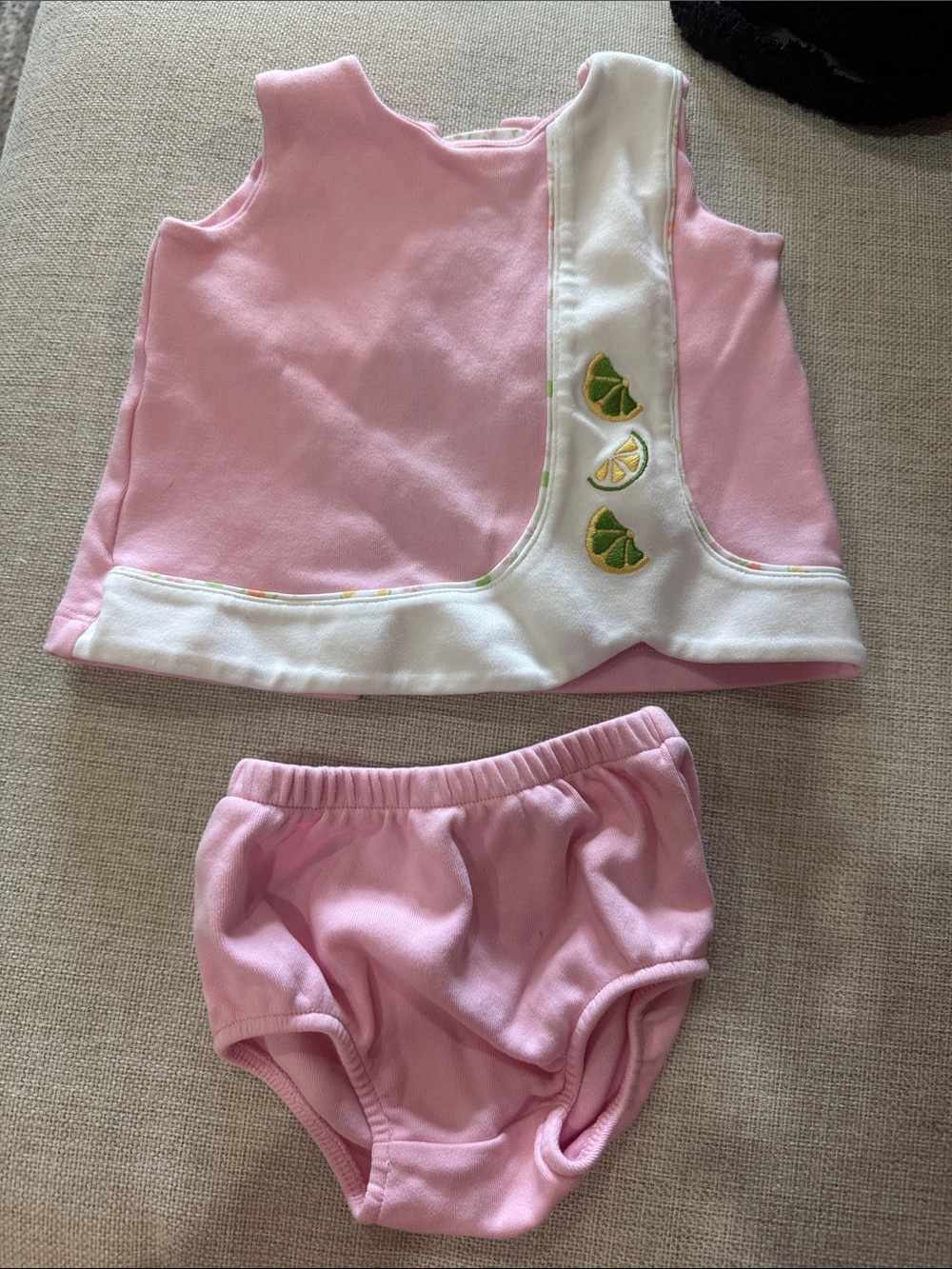The Beaufort Bonnet Company Pink Baby Two-Piece Set with Lemon Slice Embroidery